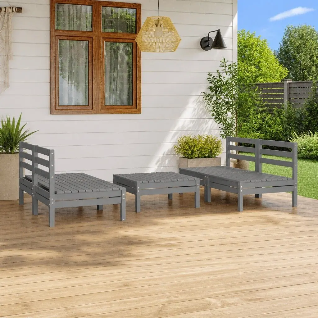 Garden Lounge Set 5 Piece Grey Solid Pinewood Outdoor Furniture Relaxing Seating