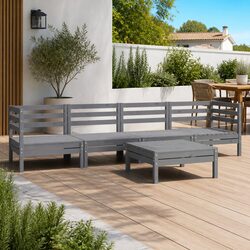 Garden Lounge Set 5 Piece Grey Outdoor Furniture Modular Patio Seating