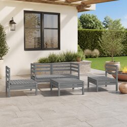 5 Piece Garden Lounge Set Grey Solid Pinewood Outdoor Furniture Modular Patio