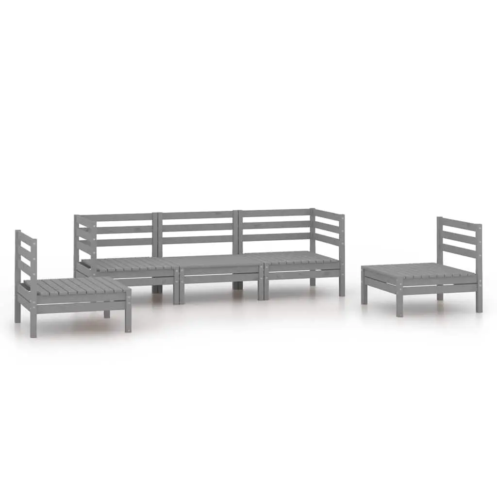 5 Piece Modular Lounge Set Grey Solid Pinewood Outdoor Garden Furniture