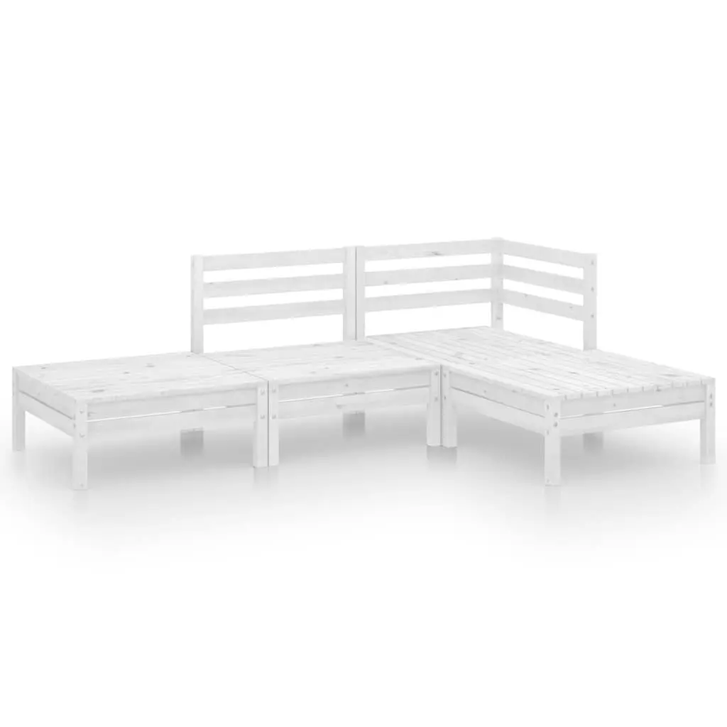 Garden Lounge Set 4 Piece White Solid Pinewood Outdoor Furniture Modular