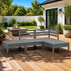 Garden Lounge Set 4 Piece Grey Outdoor Furniture Modular Pinewood Patio Sofa