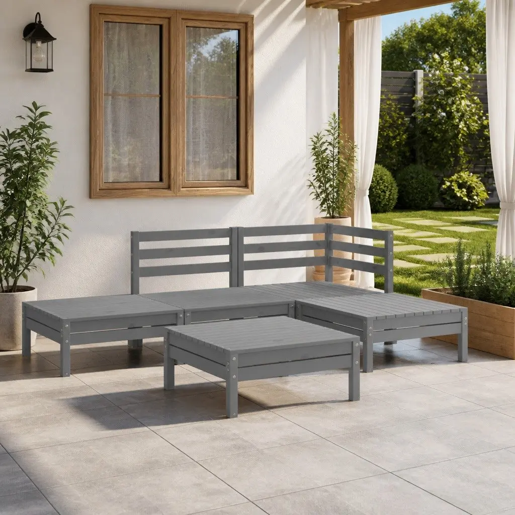 Garden Lounge Set 5 Piece Wooden Patio Furniture Sofa Chair Table Grey Outdoor