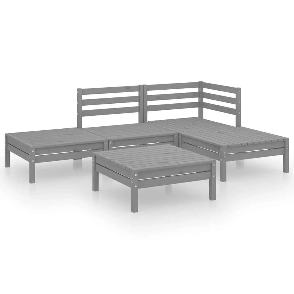Garden Lounge Set 5 Piece Wooden Patio Furniture Sofa Chair Table Grey Outdoor