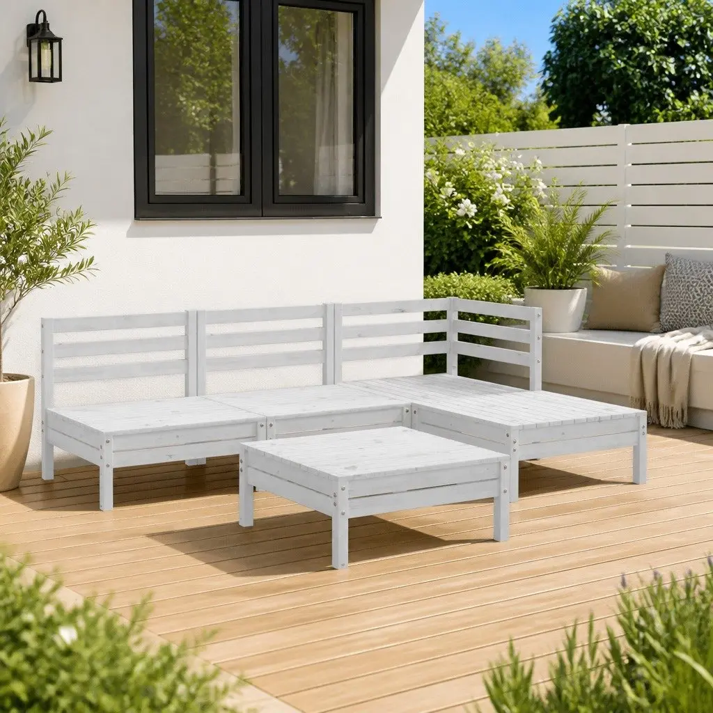 Garden Lounge Set 5 Piece Wooden Outdoor Sofa Patio Furniture White