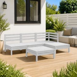 Garden Lounge Set 5 Piece Wooden Outdoor Sofa Patio Furniture White