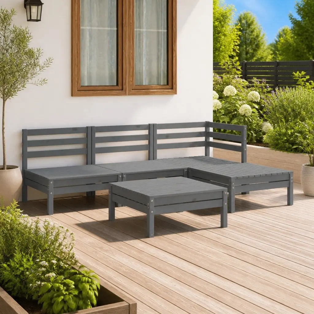 5 Piece Garden Lounge Set Solid Pinewood Outdoor Sofa Patio Furniture Grey