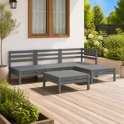 5 Piece Garden Lounge Set: Solid Pinewood, Simple Style