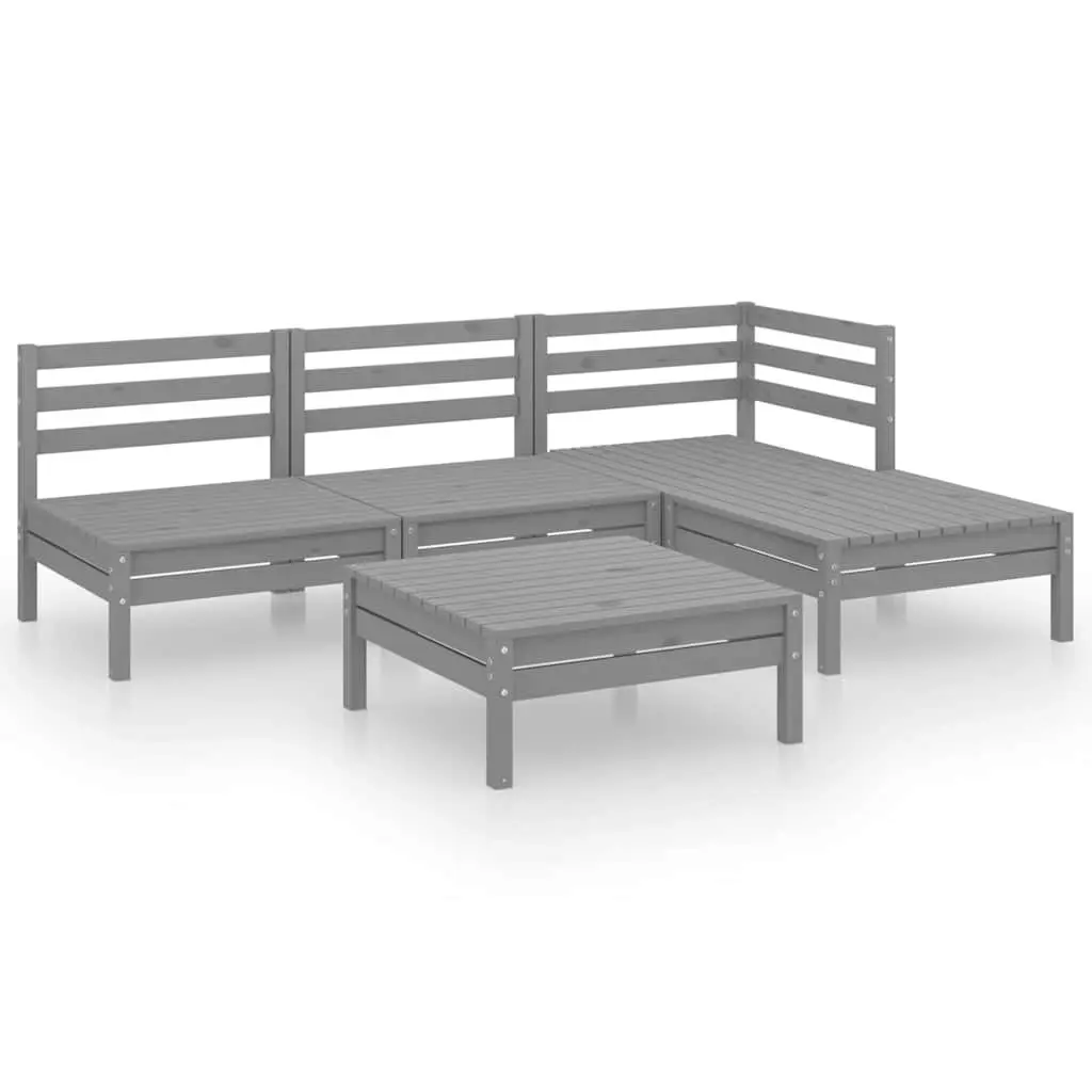 5 Piece Garden Lounge Set Solid Pinewood Outdoor Sofa Patio Furniture Grey