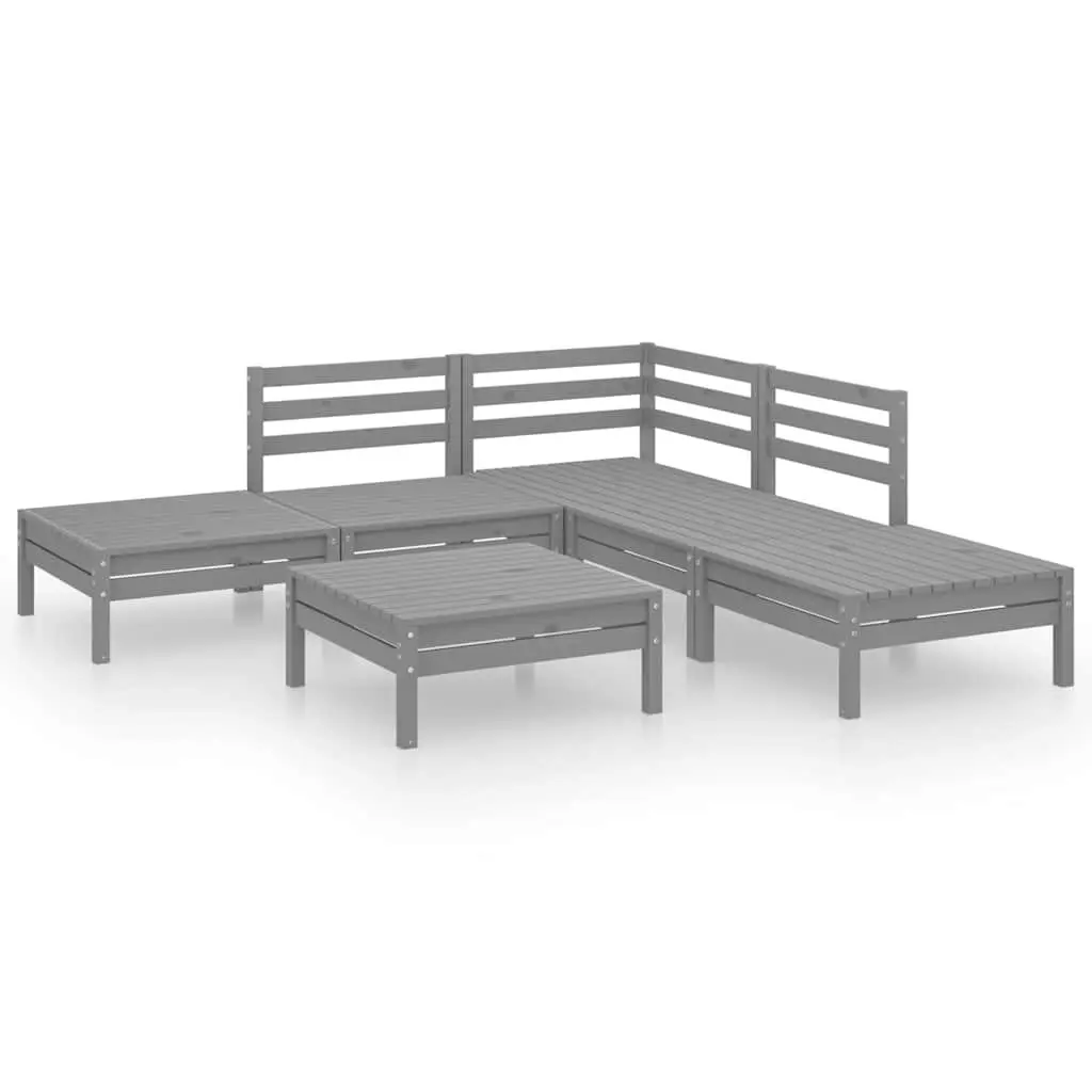 6 Piece Garden Lounge Set Solid Pinewood Outdoor Furniture Patio Sofa Grey