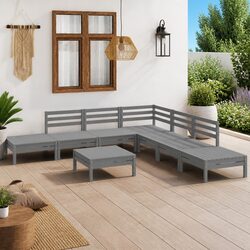Garden Lounge Set 8 Piece Wooden Sofa Patio Furniture Grey Outdoor Lounger
