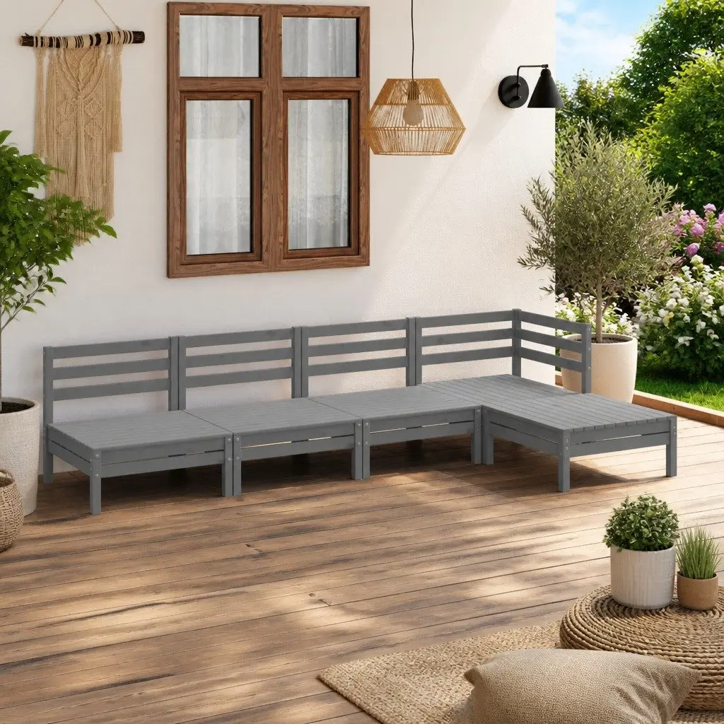 Garden Lounge Set 5 Piece Outdoor Furniture Pallet Design Grey Wooden Sofa