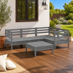 5 Piece Outdoor Lounge Set – Solid Pinewood in Grey