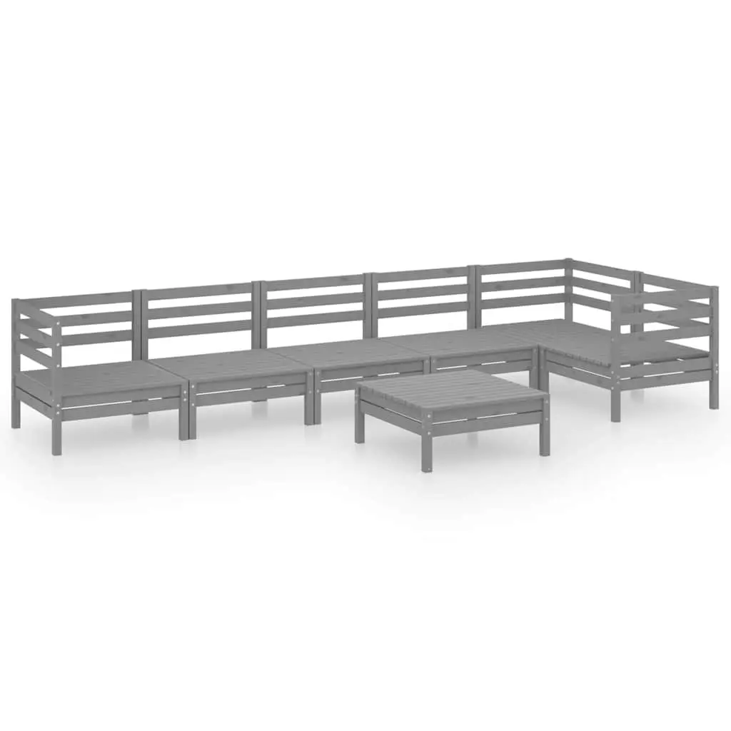 7 Piece Garden Lounge Set Solid Wood Patio Sofa Outdoor Furniture Grey