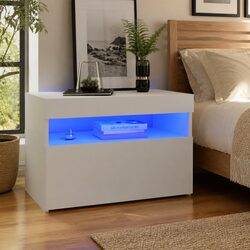 Concise White Bedside Cabinet with LED Lights