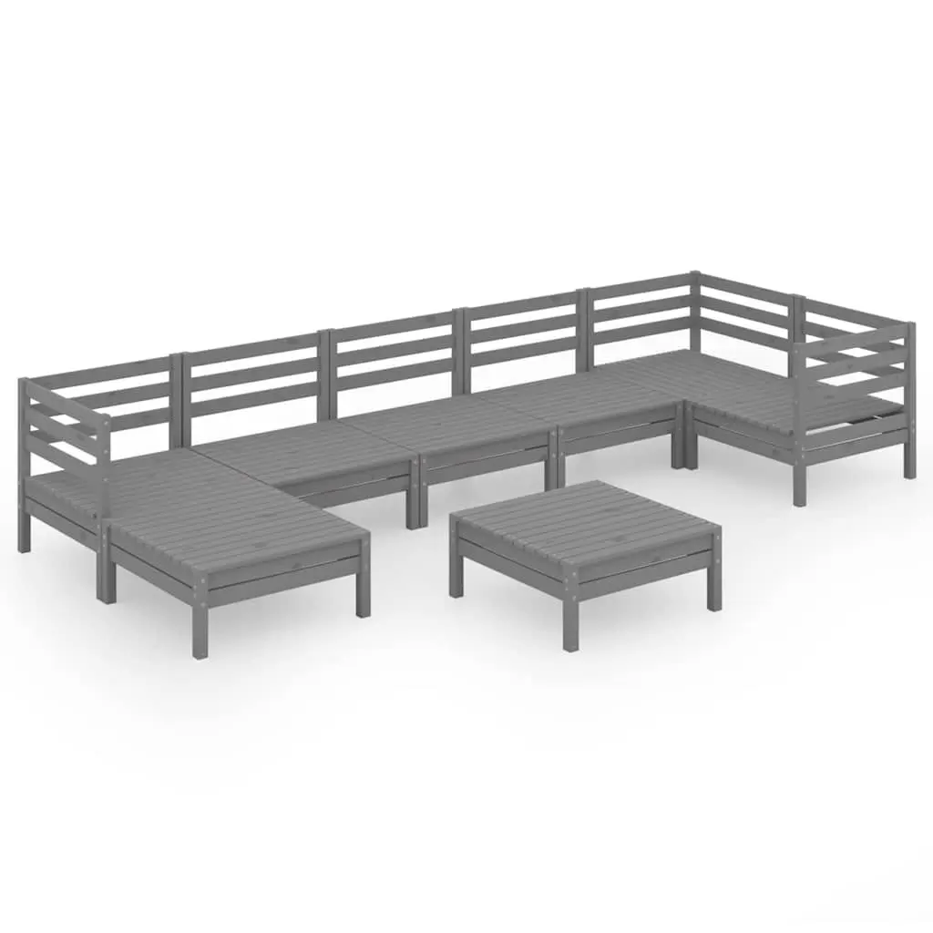 8 Piece Grey Wooden Garden Lounge Set Modular Outdoor Patio Sofa Furniture