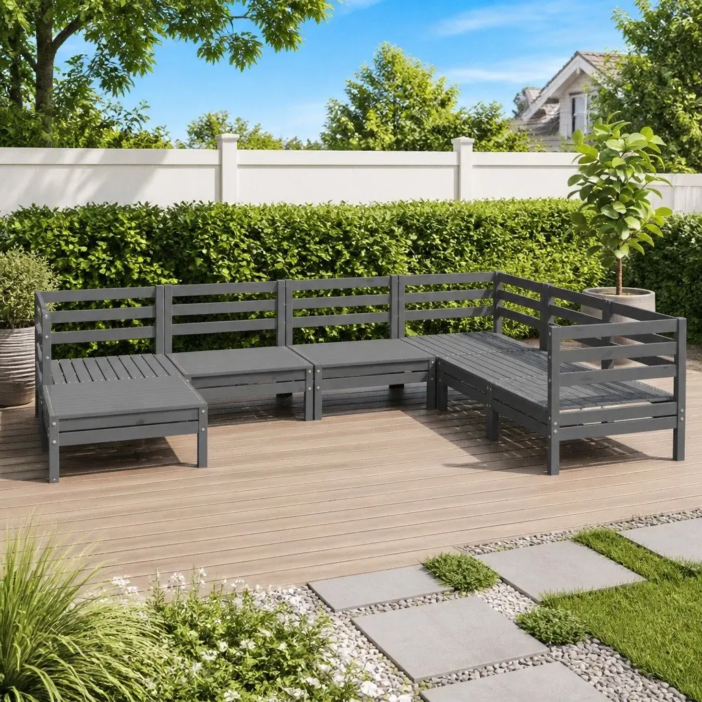 Garden Lounge Set 7 Piece Outdoor Patio Furniture Modular Wooden Sofa Grey