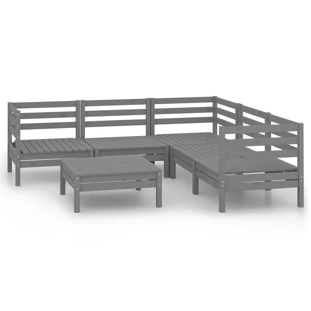6 Piece Garden Lounge Set Grey Solid Pinewood Modular Patio Sofa Outdoor Furniture