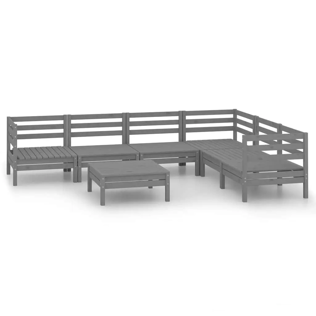 7 Piece Garden Lounge Set Grey Solid Pinewood Modular Outdoor Patio Furniture