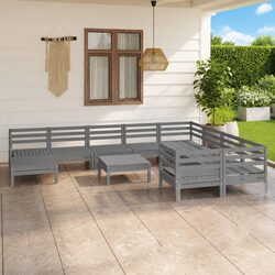 Garden Lounge Set Grey 11 Piece Wooden Patio Sofa Modular Outdoor Furniture