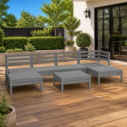 Concise 7 Piece Garden Lounge Set - Grey Pinewood