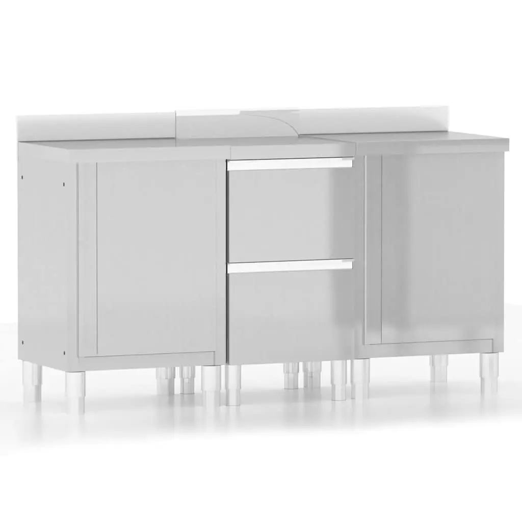 Commercial Kitchen Storage Cabinet Stainless Steel 3 Piece Adjustable Feet Backsplash