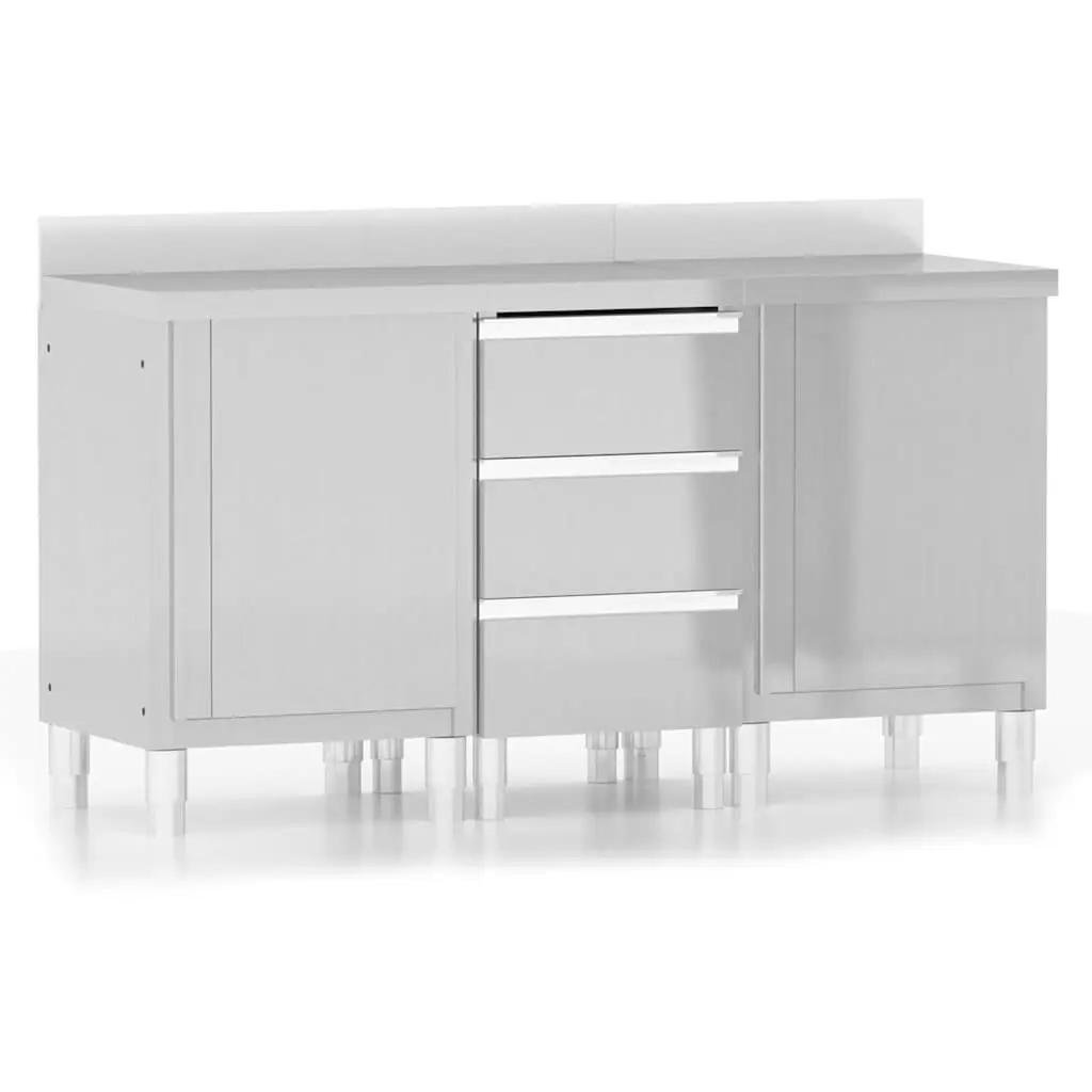 Stainless Steel Storage Cabinets Commercial Kitchen Set 3 Pieces Adjustable Feet Backsplash Water Pipe Hole