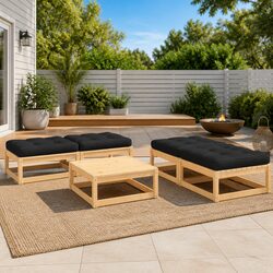 5 Piece Outdoor Lounge Set in Pinewood with Cushions