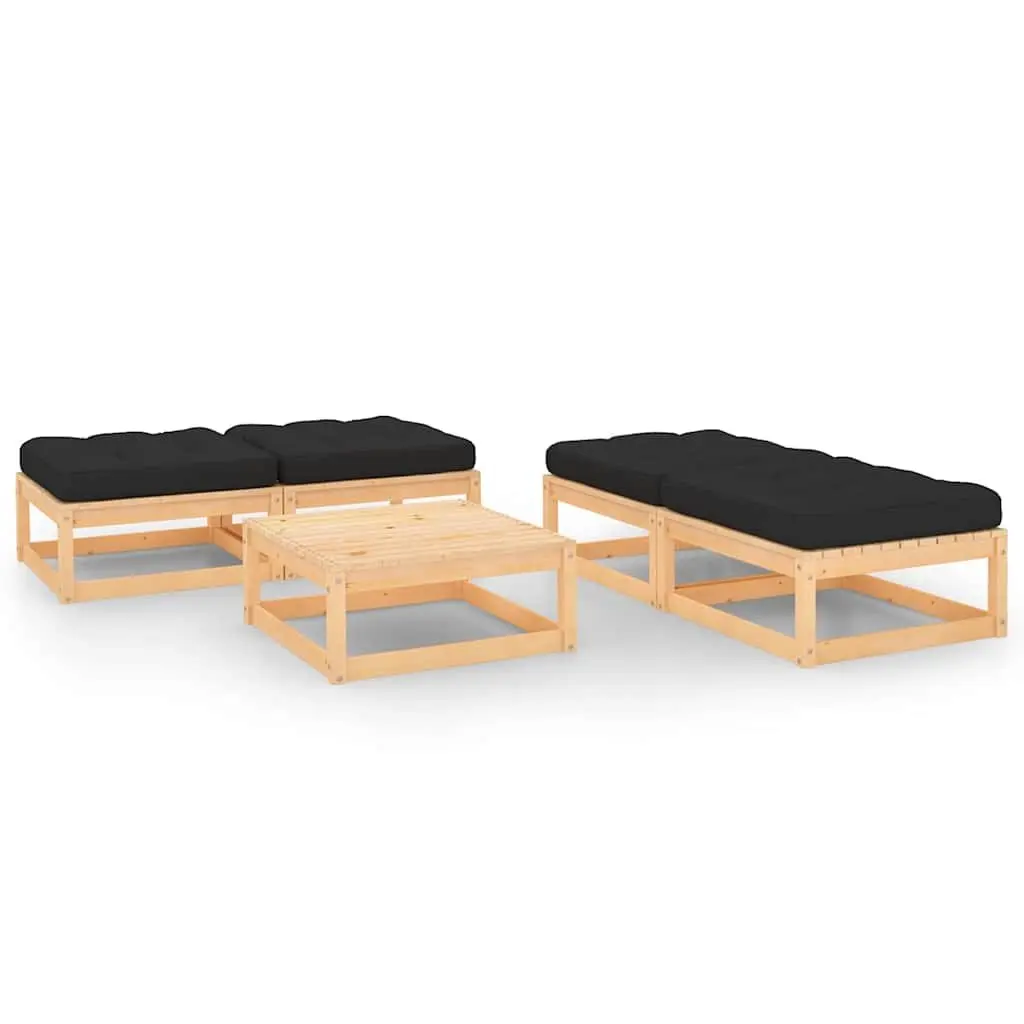 5 Piece Outdoor Lounge Set in Pinewood with Cushions
