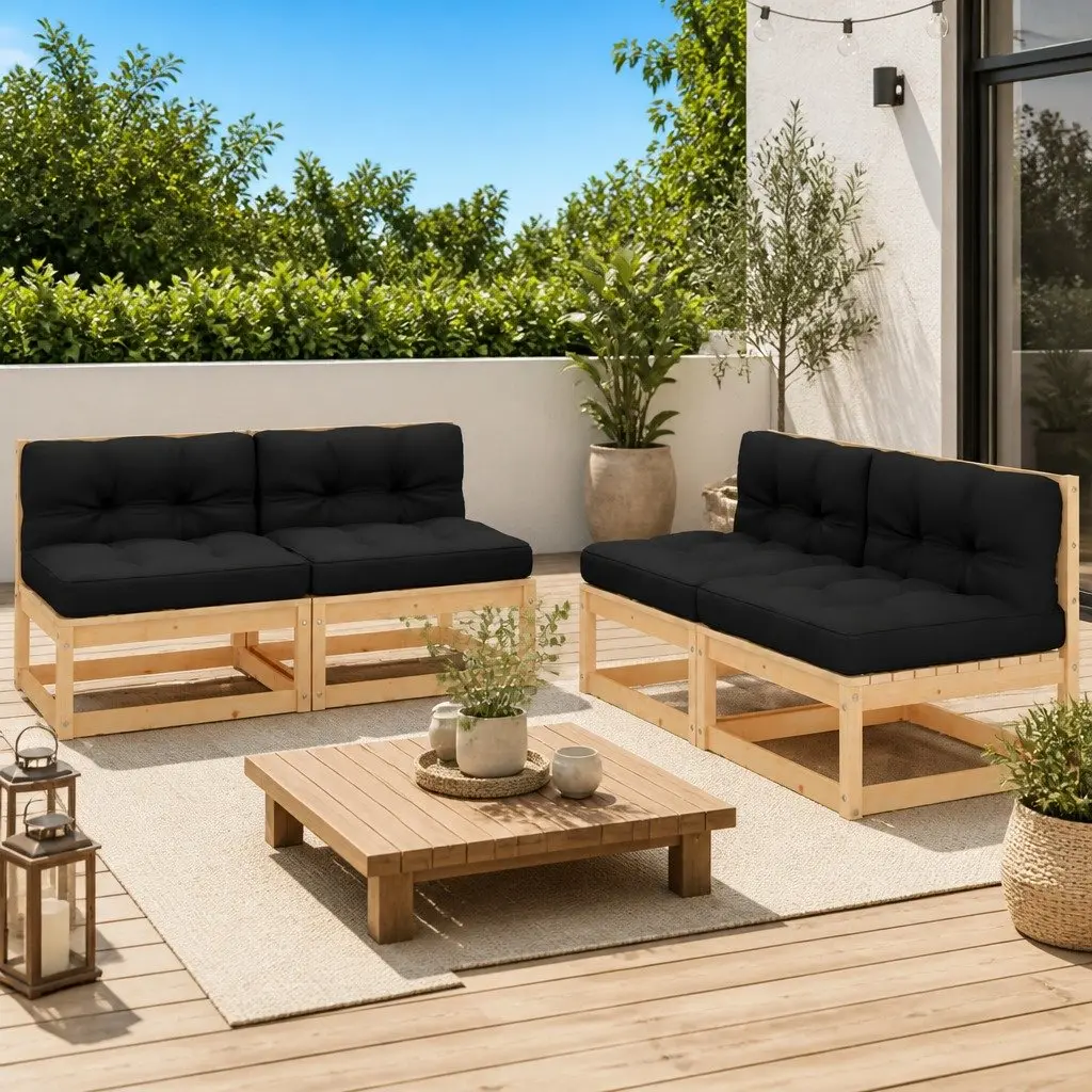 4 Piece Garden Lounge Set Anthracite Solid Pinewood Outdoor Furniture with Cushions