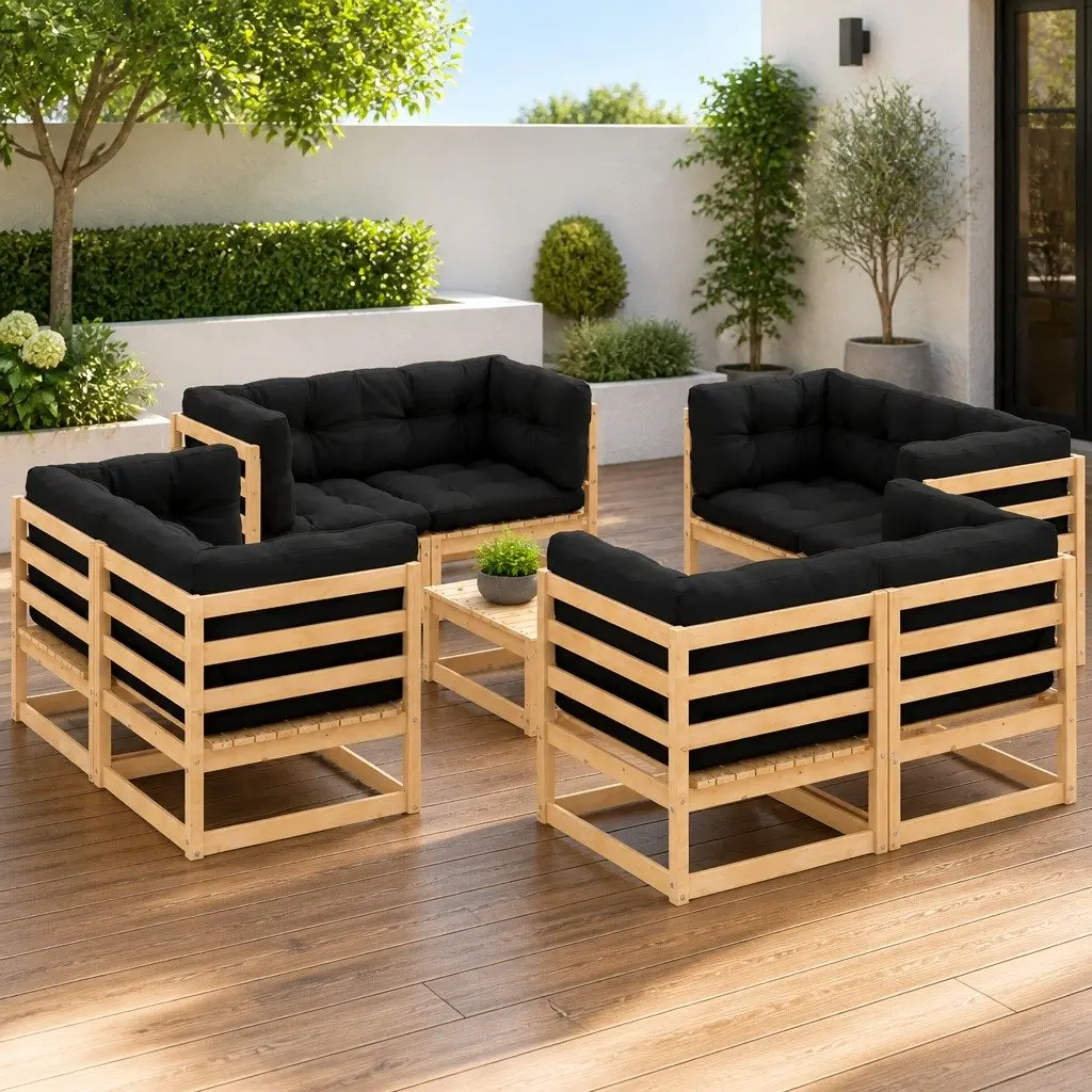 Garden Lounge Set Anthracite 9 Piece Solid Pinewood with Cushions