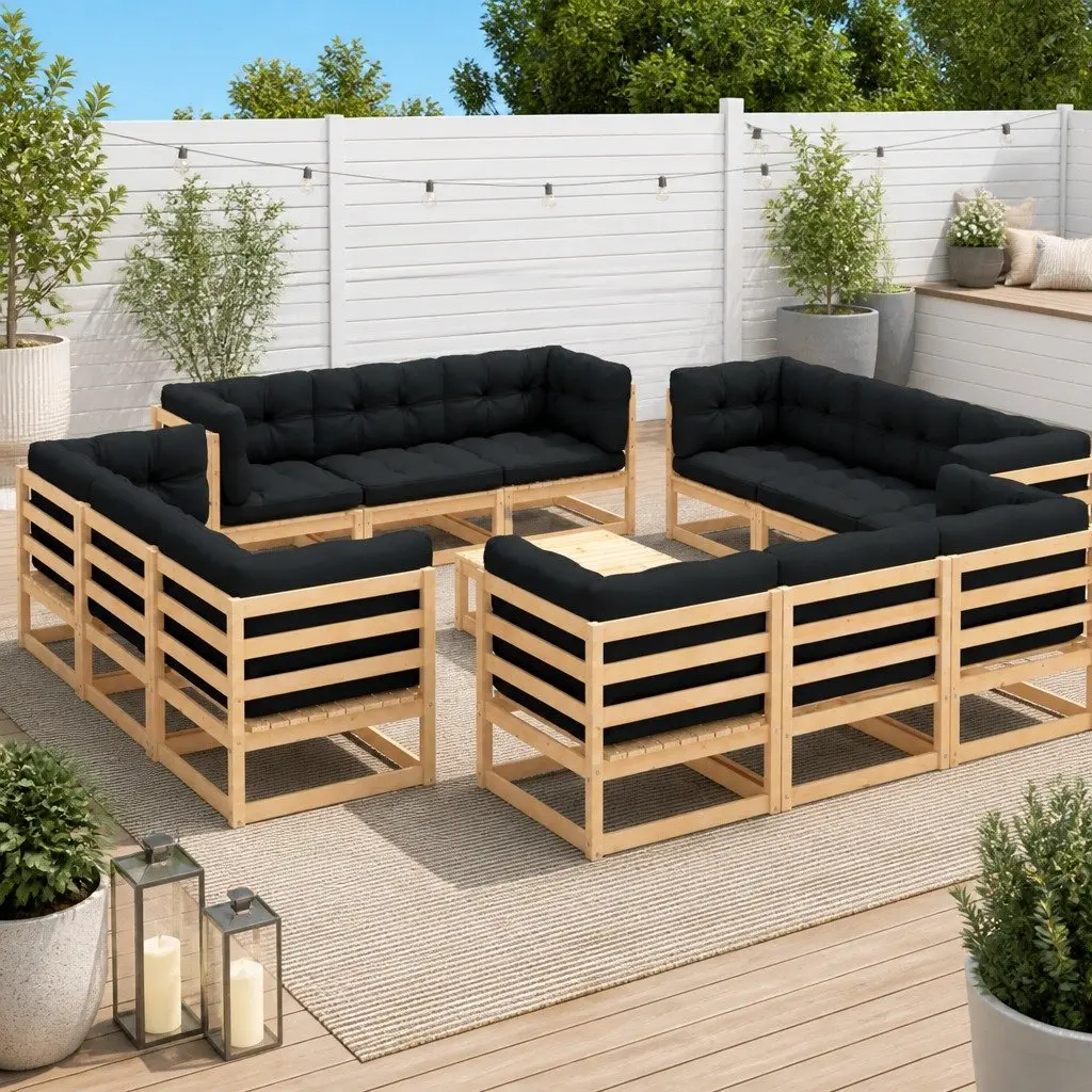 13 Piece Outdoor Garden Lounge Set Anthracite Solid Pinewood Cushions