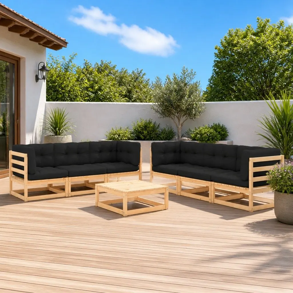 7 Piece Garden Lounge Set Anthracite Solid Pinewood Outdoor Patio Furniture with Cushions