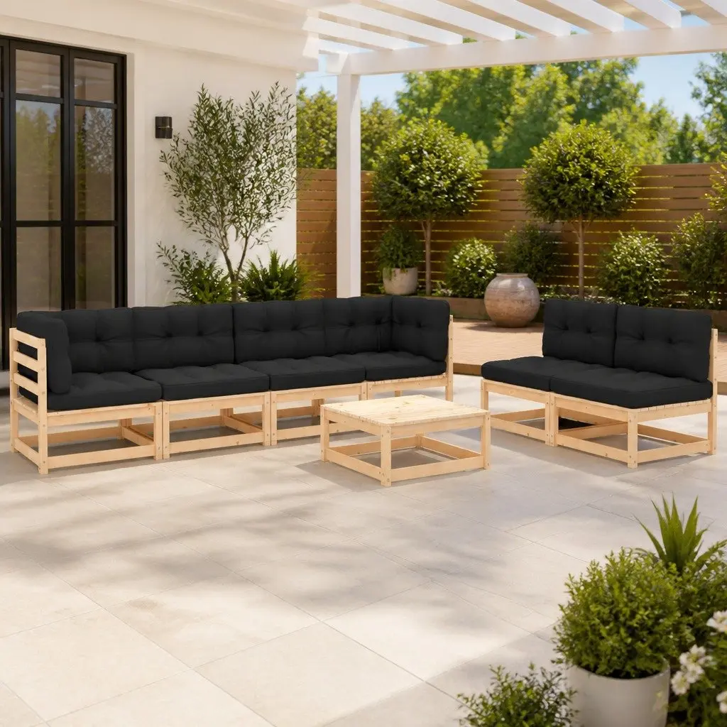7 Piece Garden Lounge Set Outdoor Furniture Sofa with Cushions Pinewood
