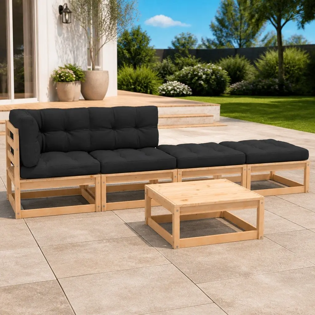 5 Piece Garden Lounge Set Anthracite Solid Pinewood Outdoor Furniture with Cushions