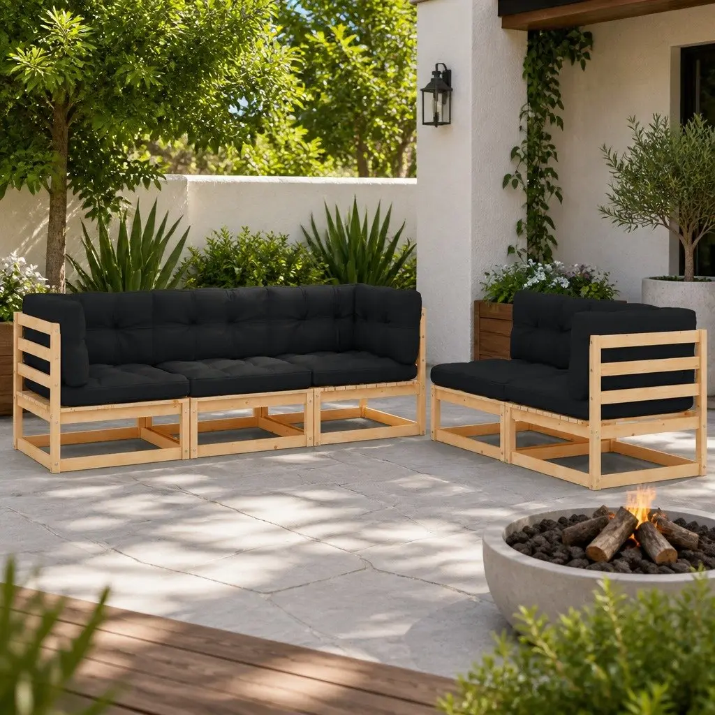5 Piece Garden Lounge Set with Cushions Solid Pinewood Outdoor Furniture