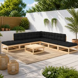 Garden Lounge Set 8 Piece Outdoor Furniture Sofa with Cushions Pinewood