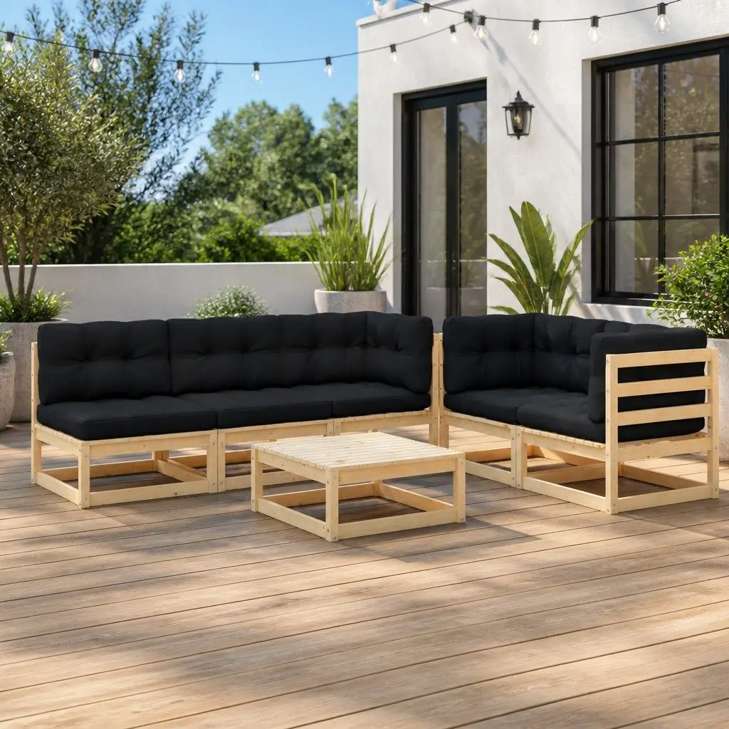 6 Piece Garden Lounge Set Anthracite Solid Pinewood Outdoor Furniture with Cushions