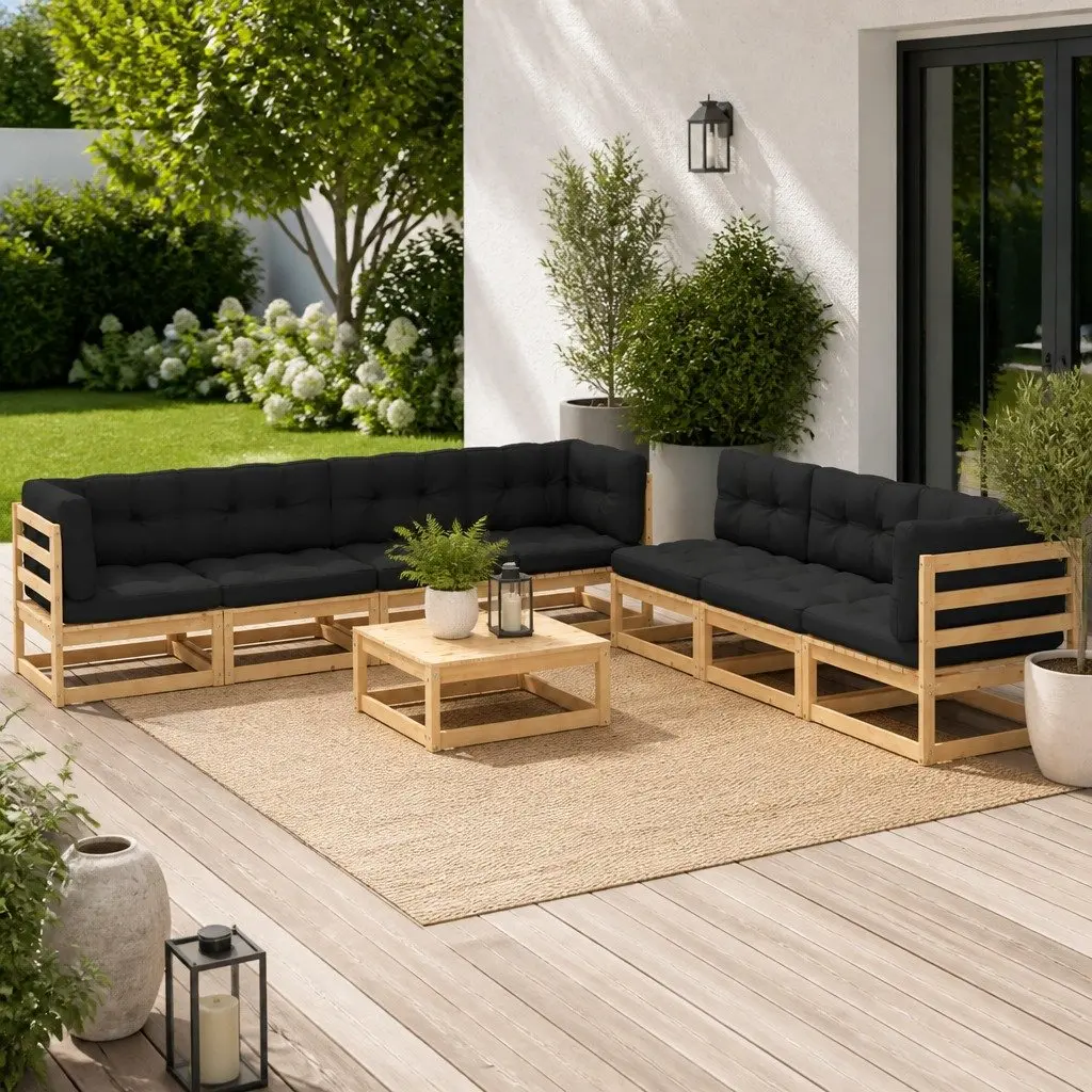 Garden Lounge Set 8 Piece Outdoor Furniture with Cushions Modular Pinewood