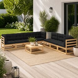 Garden Lounge Set 8 Piece Outdoor Furniture with Cushions Modular Pinewood