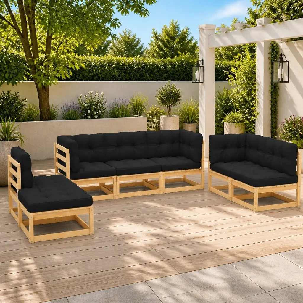 7 Piece Garden Lounge Set with Cushions Solid Pinewood Outdoor Furniture