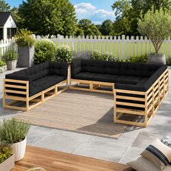 Garden Lounge Set 10 Piece Outdoor Furniture Modular Pinewood Anthracite