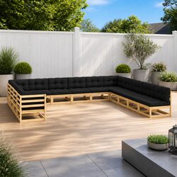 Garden Lounge Set 13 Piece Pinewood Pallet Sofa Outdoor Furniture Anthracite