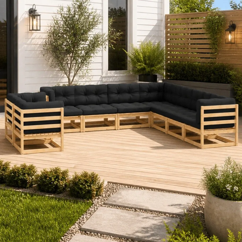 Garden Lounge Set Anthracite 9 Piece Solid Pinewood Pallet Sofa Outdoor Furniture