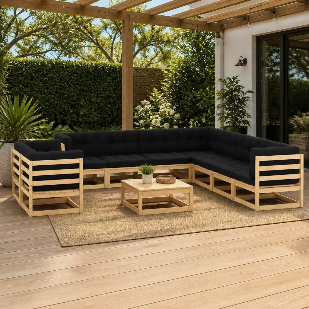 Garden Lounge Set Anthracite 10 Piece Modular Pallet Sofa Outdoor Furniture with Cushions