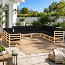 Garden Lounge Set 10 Piece Patio Furniture Pinewood Sofa with Cushions