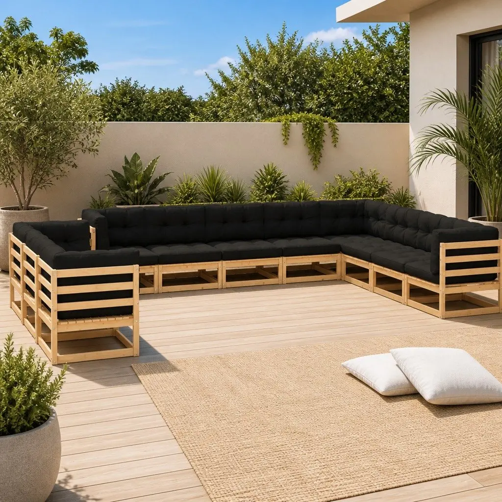 Garden Lounge Set 11 Piece Outdoor Furniture Patio Sofa with Cushions Pinewood
