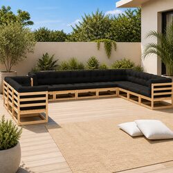 Garden Lounge Set 11 Piece Outdoor Furniture Patio Sofa with Cushions Pinewood