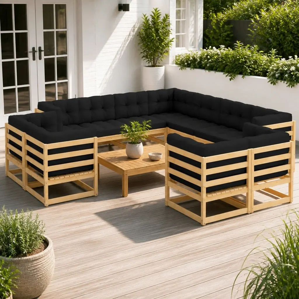 Garden Lounge Set 11 Piece Outdoor Patio Furniture Pinewood Modular Sofa with