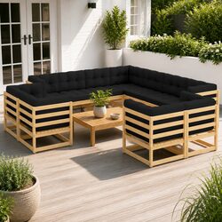 Concise 11-Piece Pinewood Outdoor Lounge Set